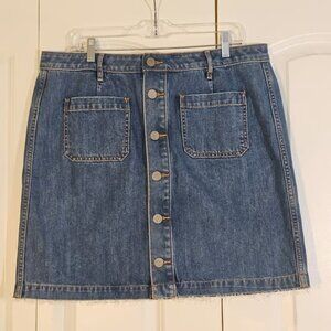Loft Outlet Women’s Skirt Size 14 Button Down Denim Mini Raw Hem Clean Girl Chic